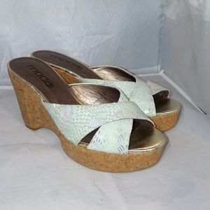 MODA SPANA Pastel Faux Snakeskin Wedge Sandals